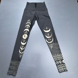 Onzie Leggings Women's S/M Black White Moon Phases Graphic High Waist Yoga Gym